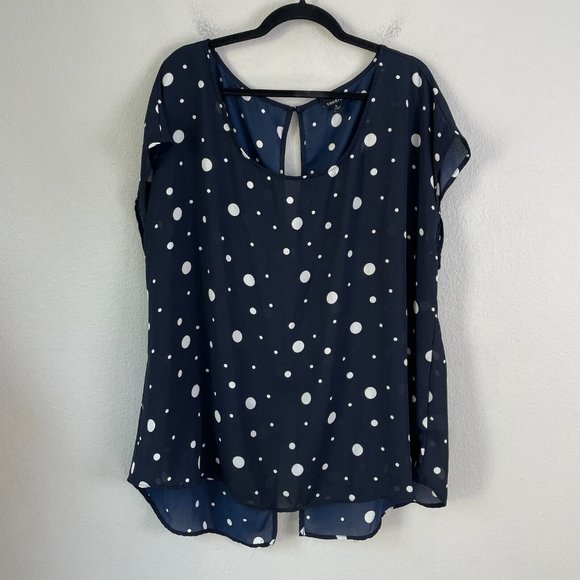 Torrid Womens Plus 4X Navy Sheer Polka Dot Blouse Button Up Back Shirt Top - Picture 6 of 14